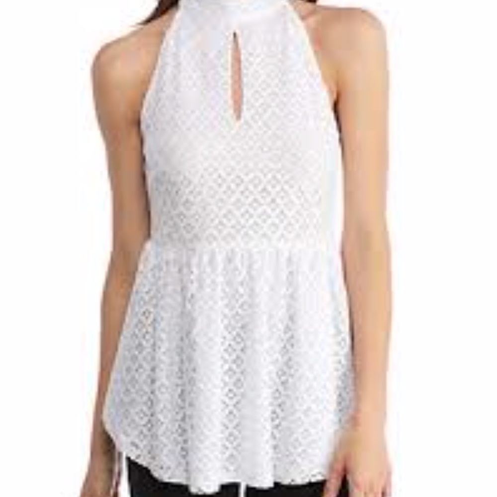 Kaari Blue NWT White Lace Peplum Halter Top Small